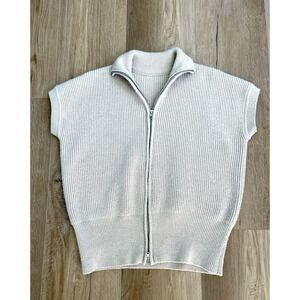 Dazy-Less Oversized Women's Double Zip Ribbed Knit Sweater Vest Cream Size M